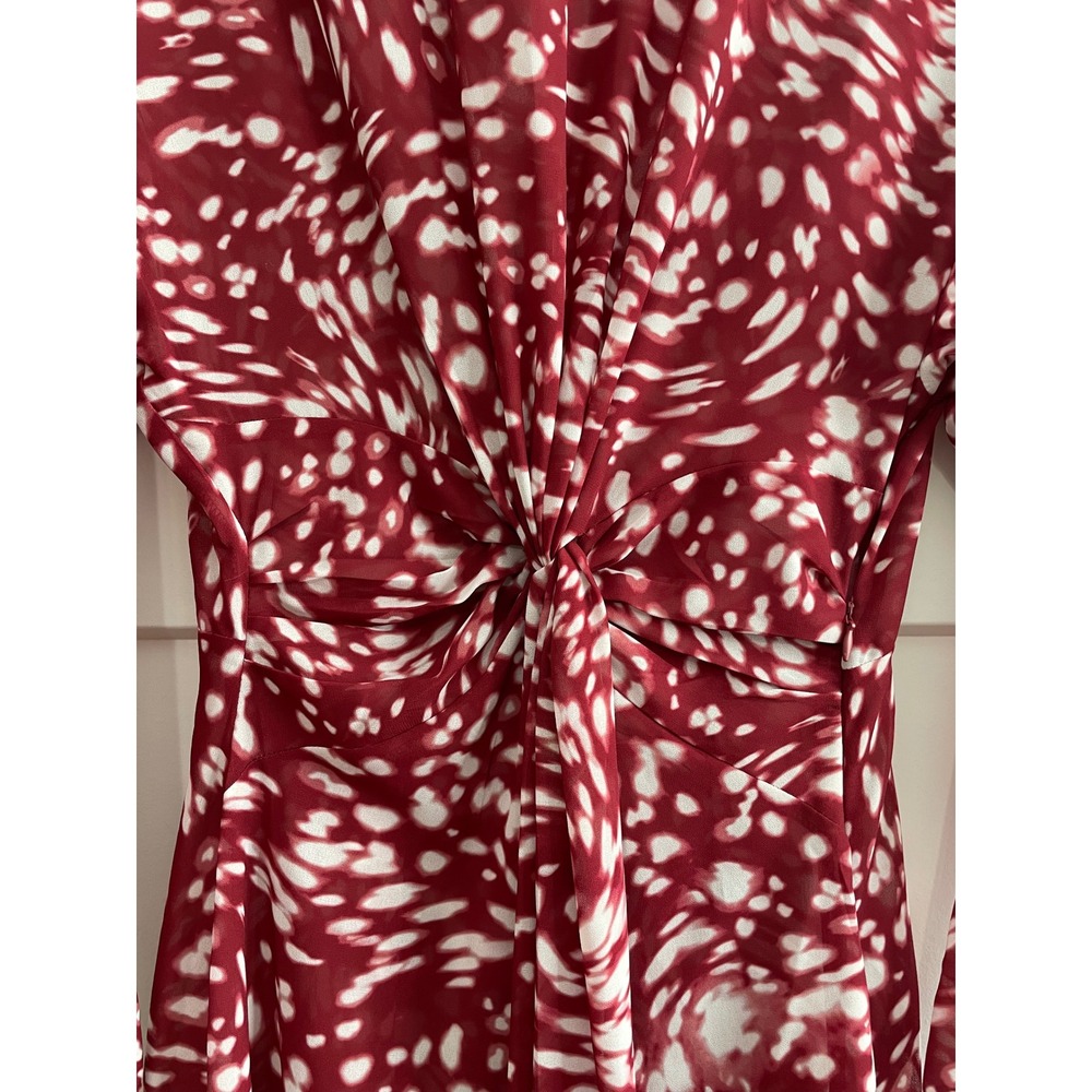 Maje Rivole Abstract Print Twist Front Midi Dress Burgundy White Long Sleeve - Picture 5 of 11